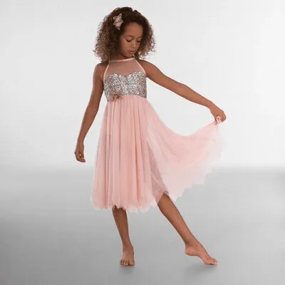 L50 - High Neck Peach Sequin Lyrical Dress