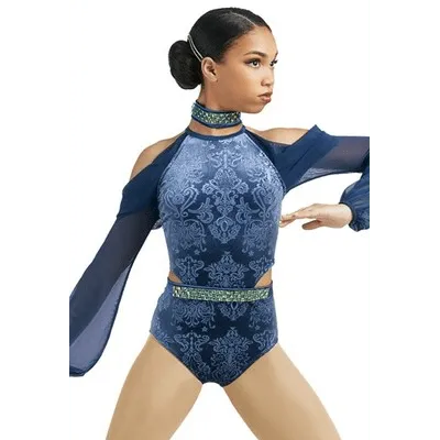 L65 - Blue Chiffon Sleeved Leotard Adult Sizes