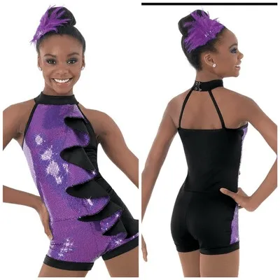 C19 - Black & Purple Ruffle Unitard