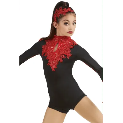 C65 - Black unitard with red applique Child Sizes