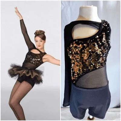 M146 - Black & Gold Sequin Tutu/Unitard Adult Sizes