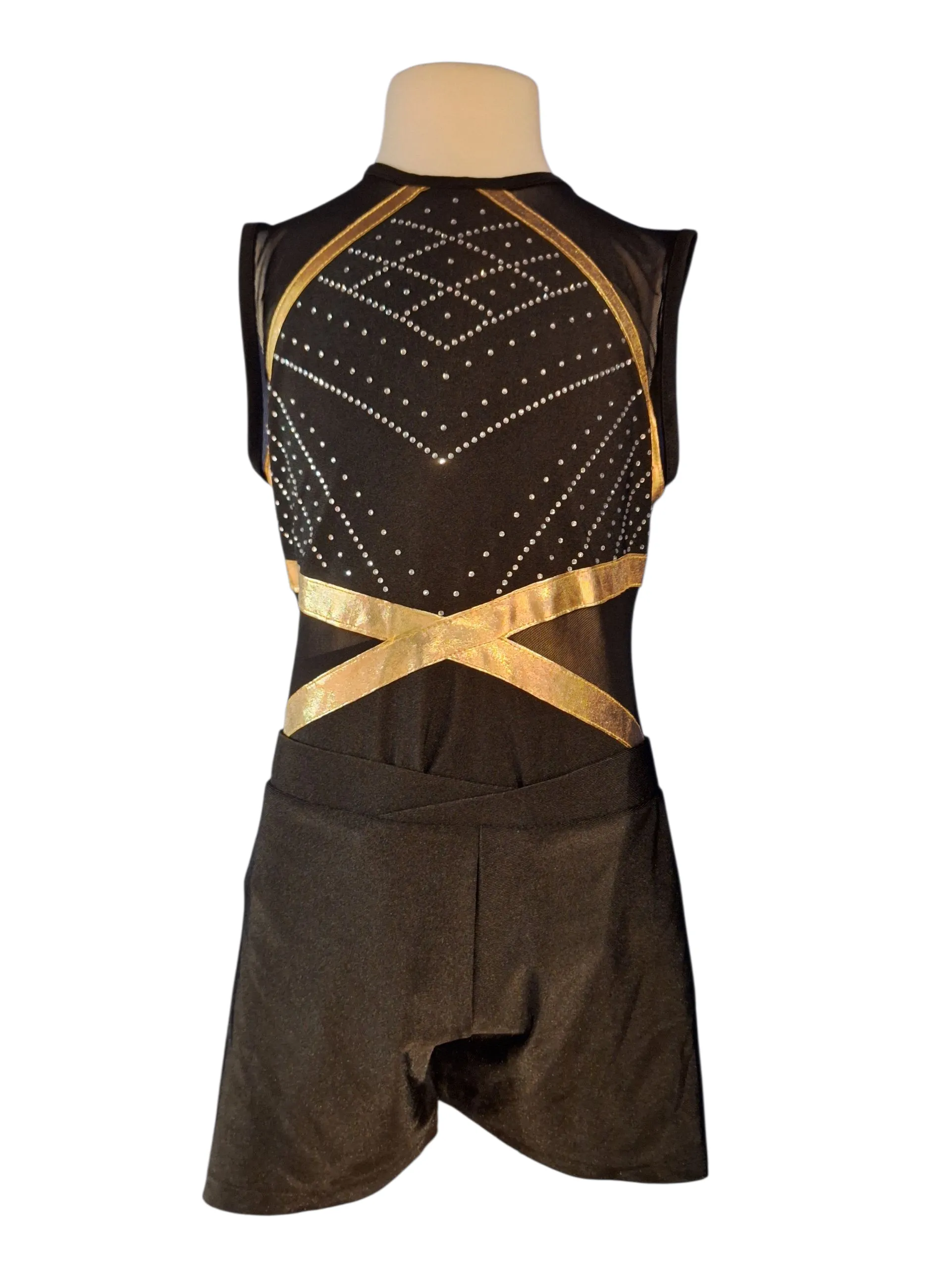 B46 - Boys Black and Gold Leotard & Shorts age 9-10