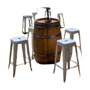 Wine Barrel with 4 Stools