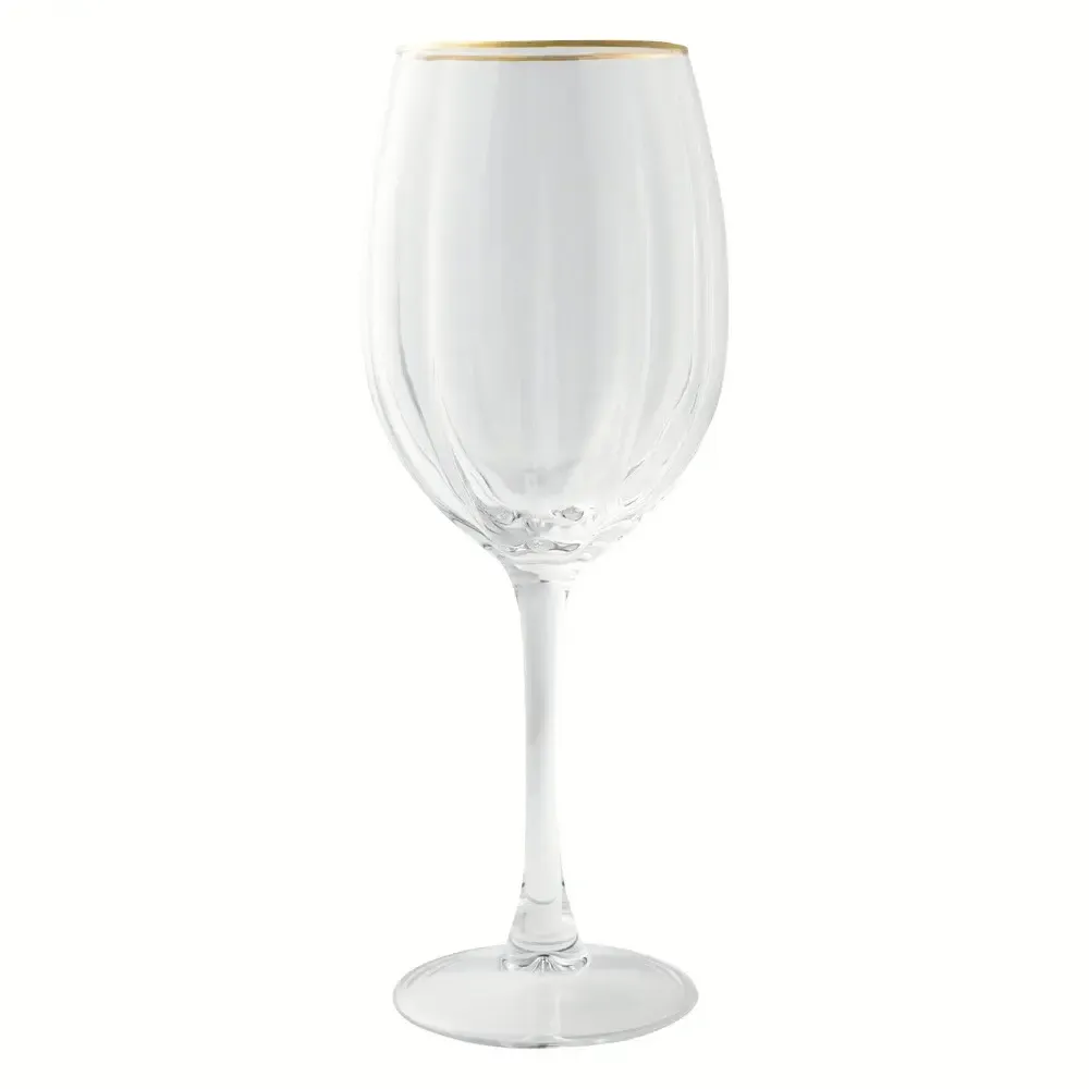 The Amadou: Clear ribbed wine glass with gold rim