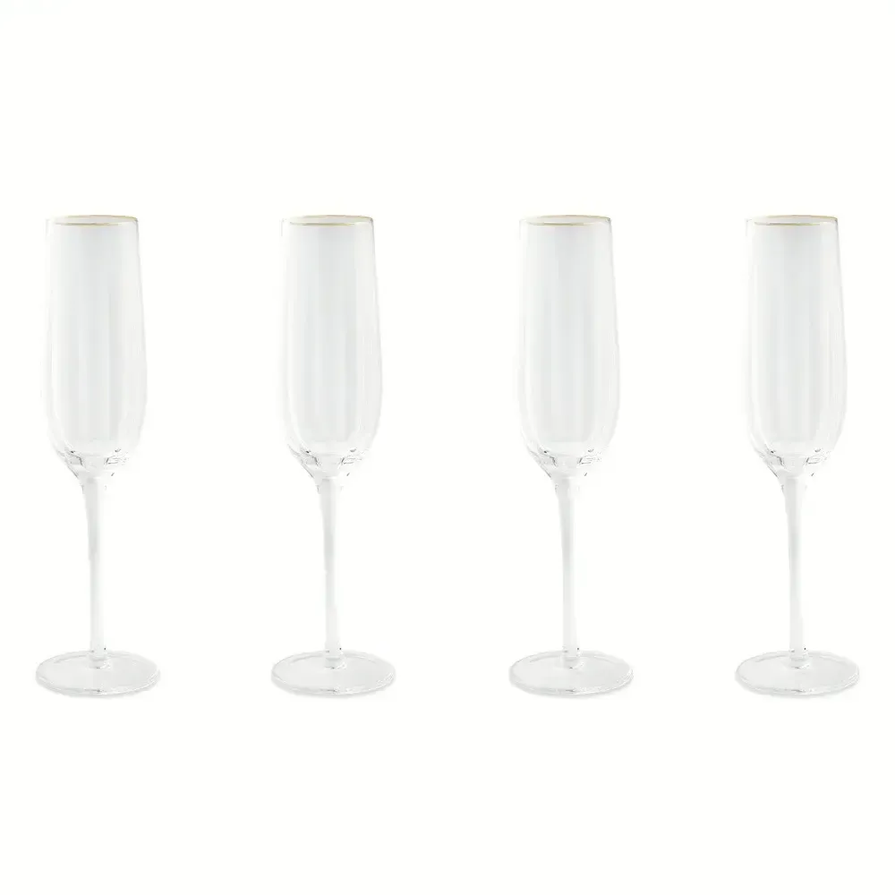 The Amadou: Clear ribbed champagne flute with gold rim