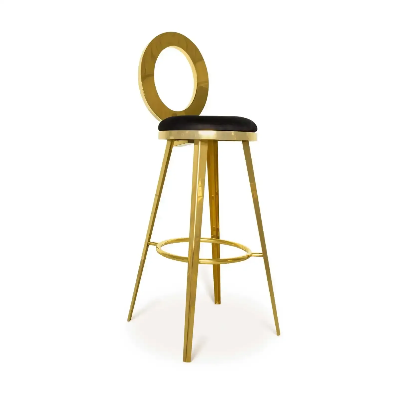 The Aurora: Gold O back barstool Black Seat