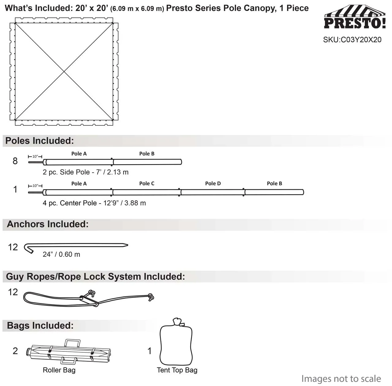 TENT POLE ONE PC 20 X 20
