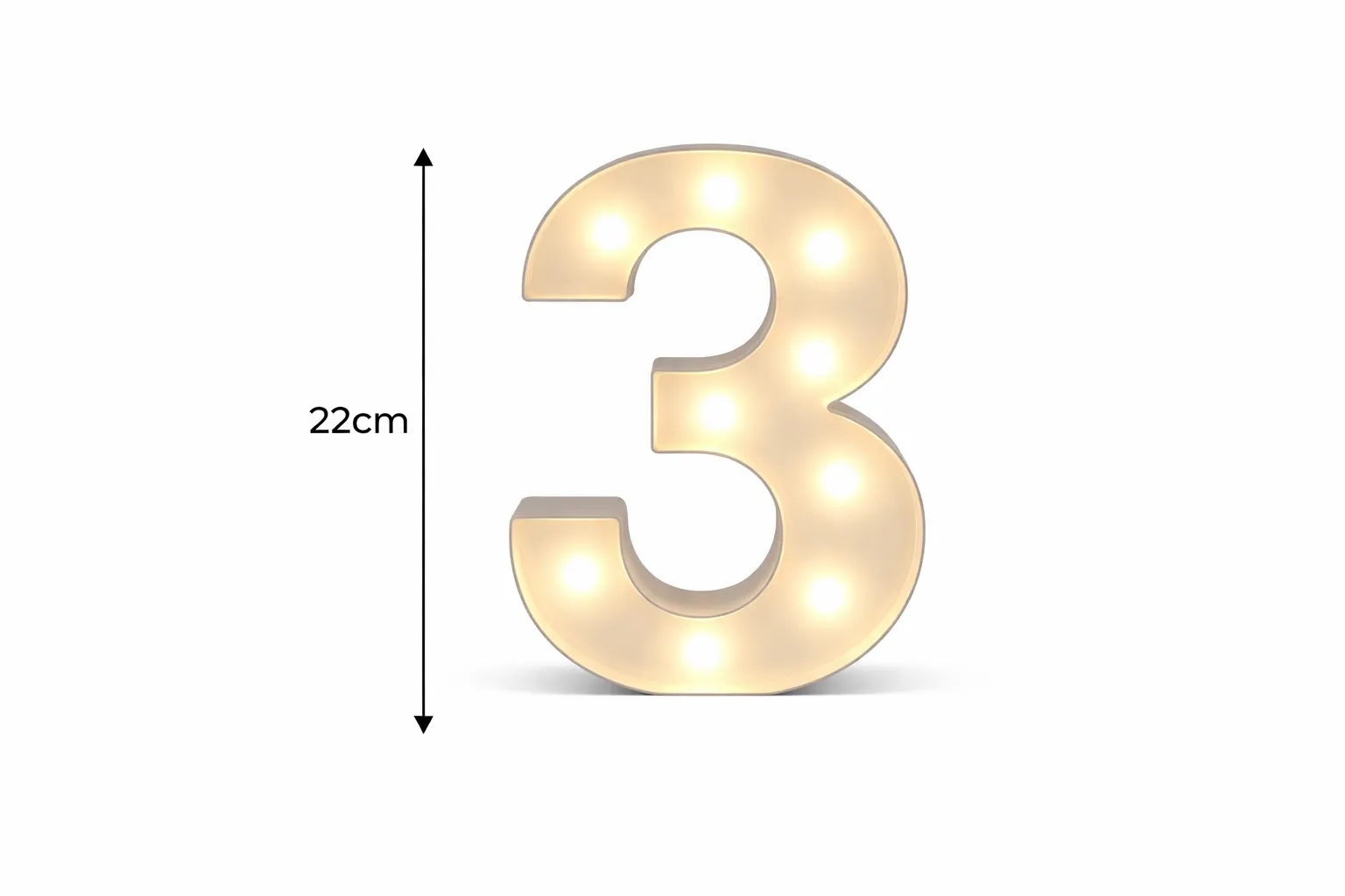 LED - Number 3 LED Light Up Number  – 22cm High