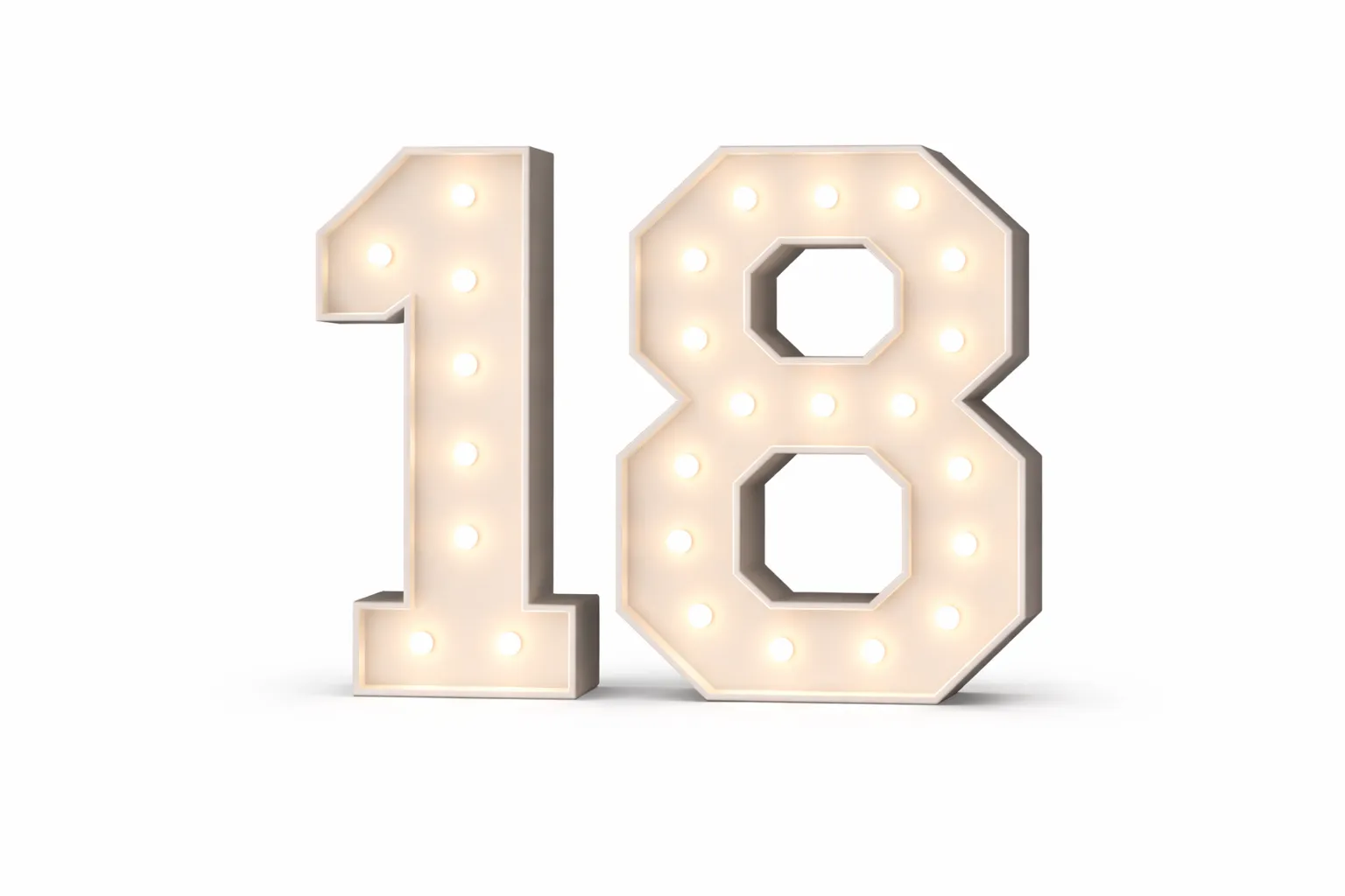 LED - High Quality Wood Number 18 White with remote for different settings. 