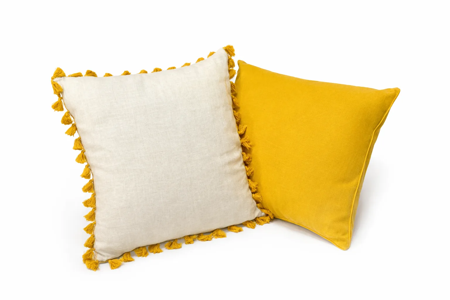 Cushion - Yellow / Mustard Cushions Tassle Edge Square Cushion 