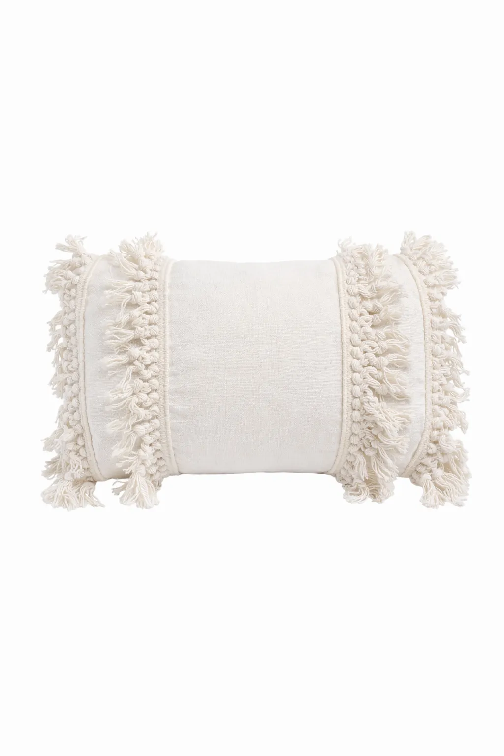 Cushion - White rectangle with tassles 