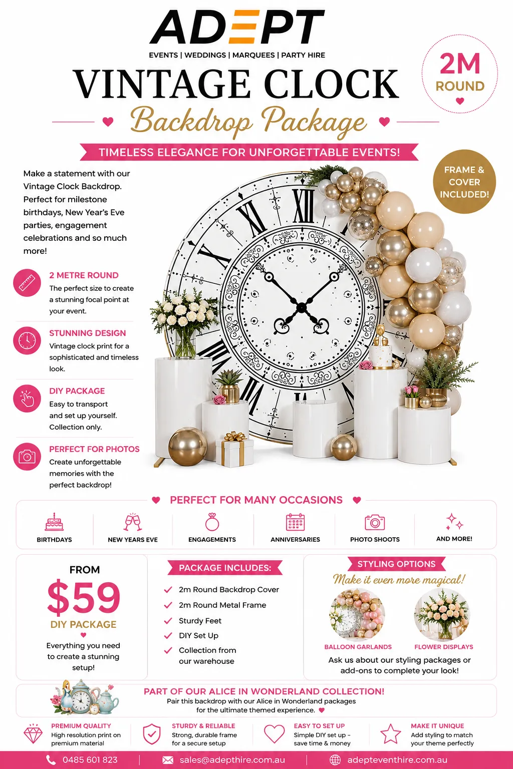 Backdrop - Midnight Countdown Clock Backdrop 200cm 