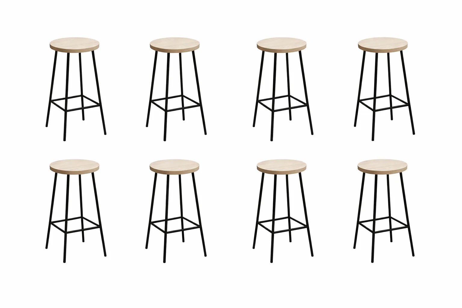 Stools - Light Timber Top stools with black legs 