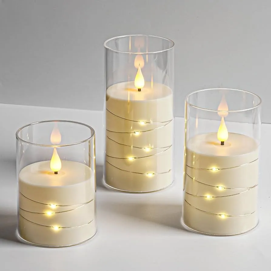 Candles - white flameless candle in acrylic LED with battery and remove set of 3 