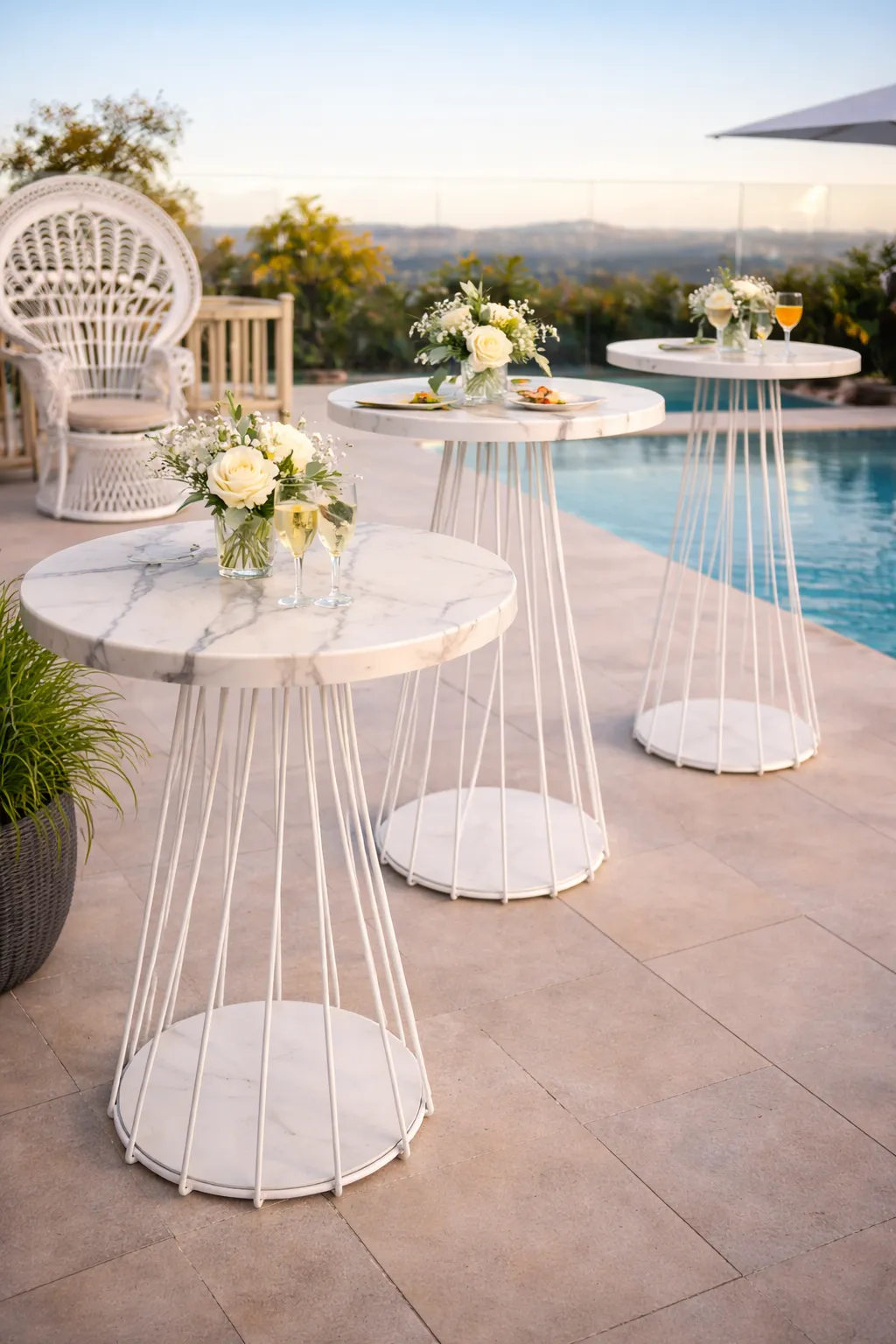 Table - White Dry Bar with Marble Top Tables 