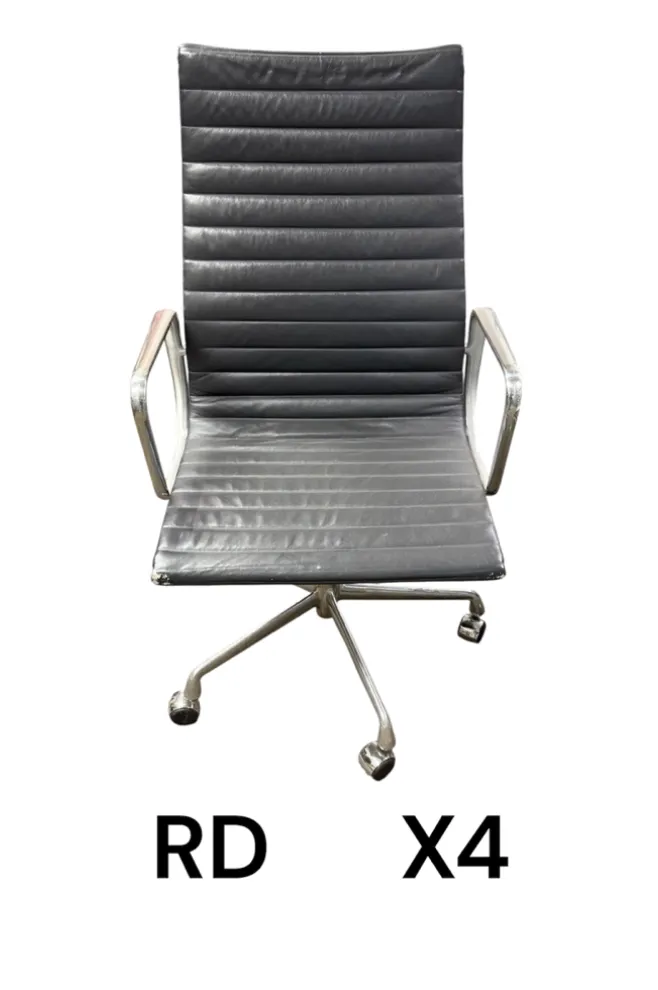 Blue leather Herman Miller high back rolling office chair /vintage aluminum group