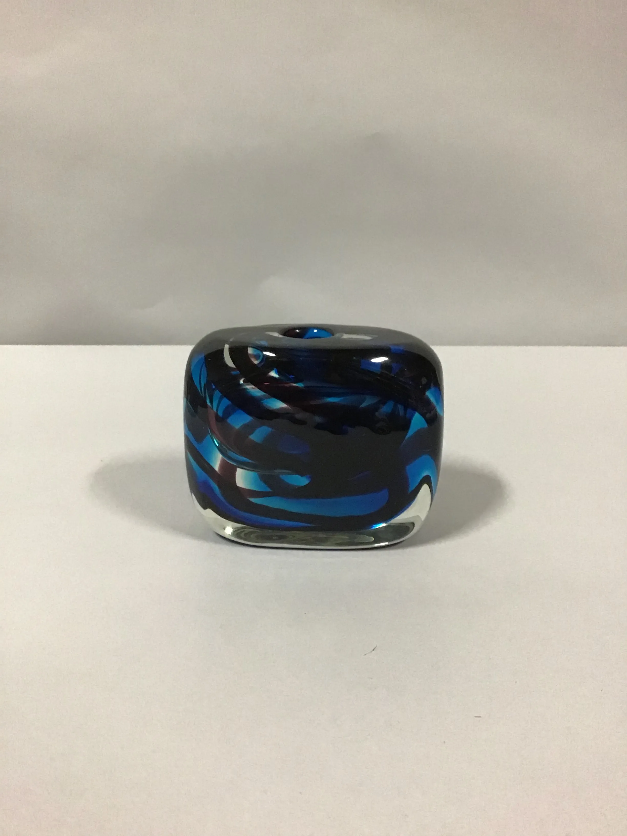 glass candle holder or bud vase blur blown glass swirl 