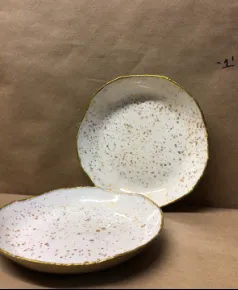 speckled plates white and gold hand made 11"dia