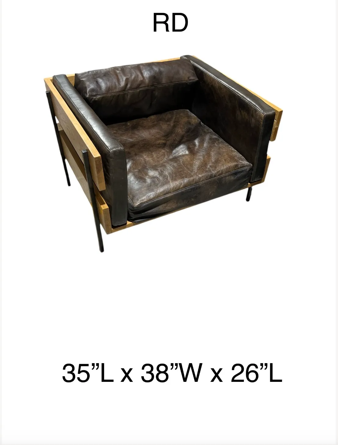 lounge chair carson II wood open sides brown espresso  leather cushion