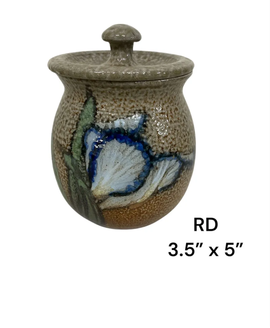small ceramic stoneware pot with lid with flower design 3.5 x5" ginger jar 