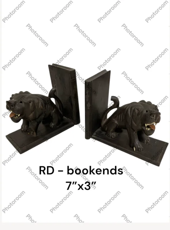 ebony wood dog panting bookends with teeth 7"x3"w
