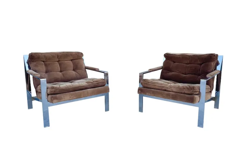 vintage chrome lounge chairs by Cy Mann Pair of Chrome Flat Bar Milo Baughman " Z " Lounge/Club Chairs