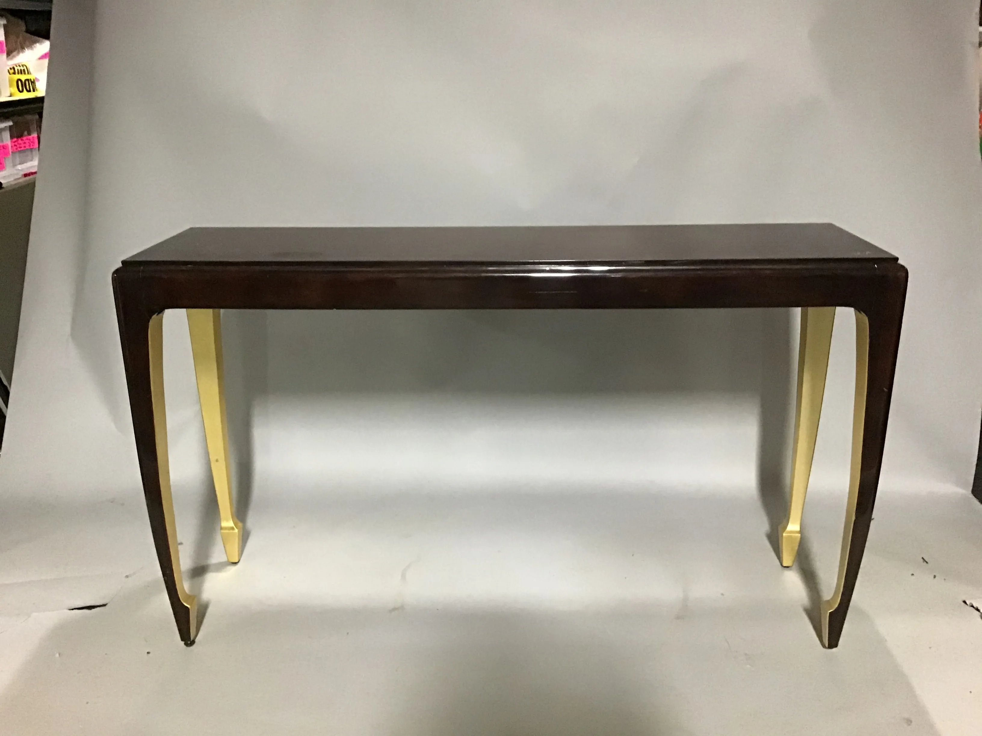 wood lacquer golden interior slightly curved leg  console interior legs Theadore Alexander