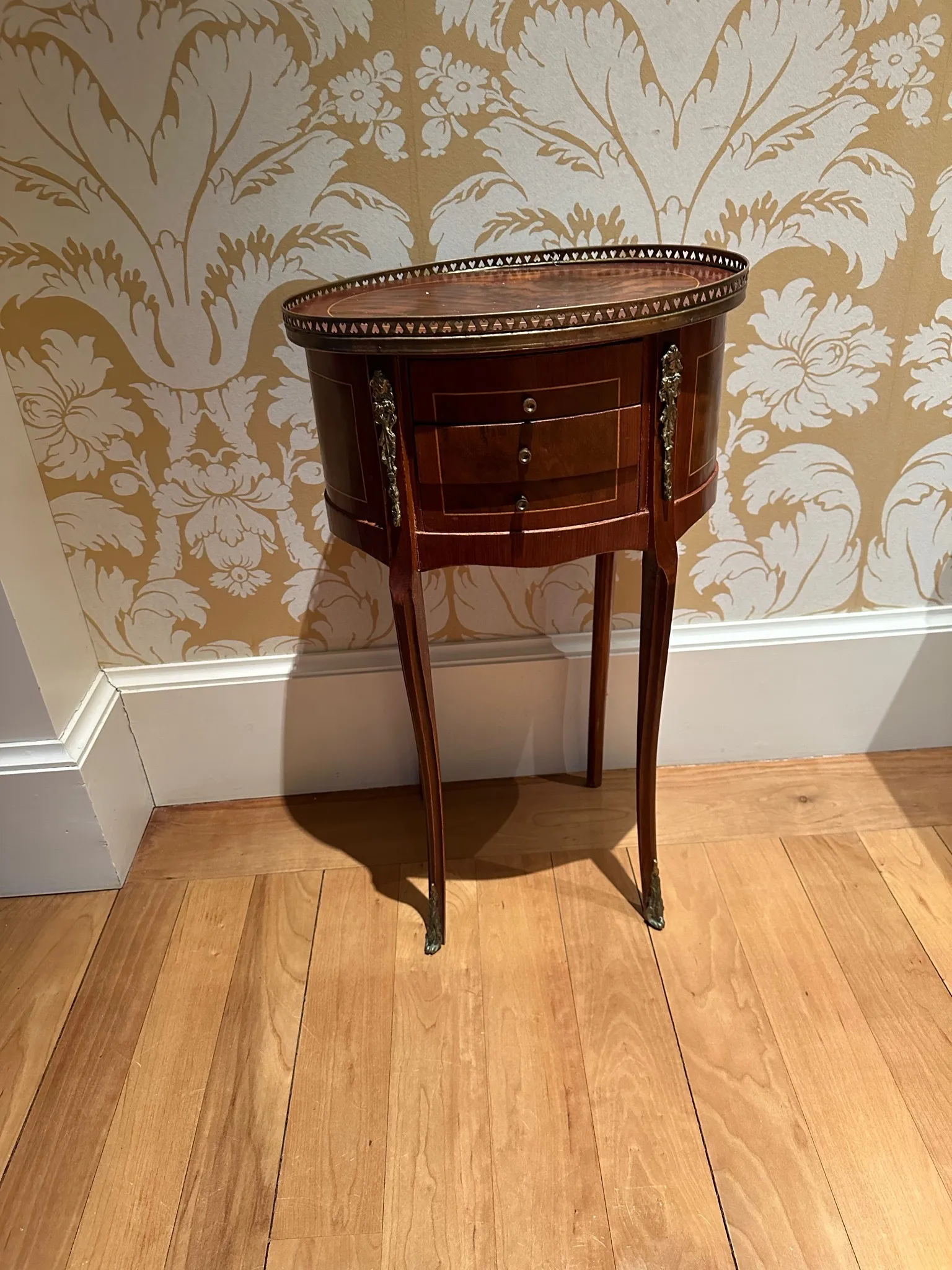 french inlay wood tall oval bedside table /night stand