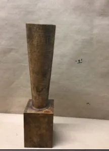 wood geo sculpture Rivoli  pillar  candle holder global views 4x4x18"