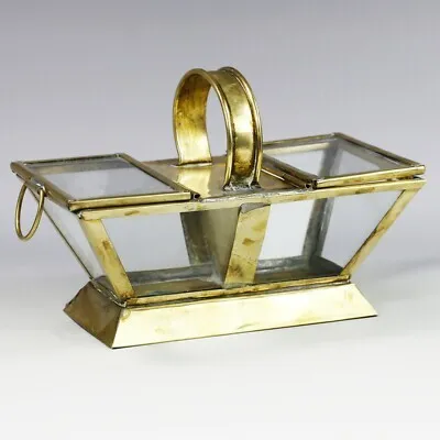 Antique French clear glass brass mounts Box two sections Basket casket