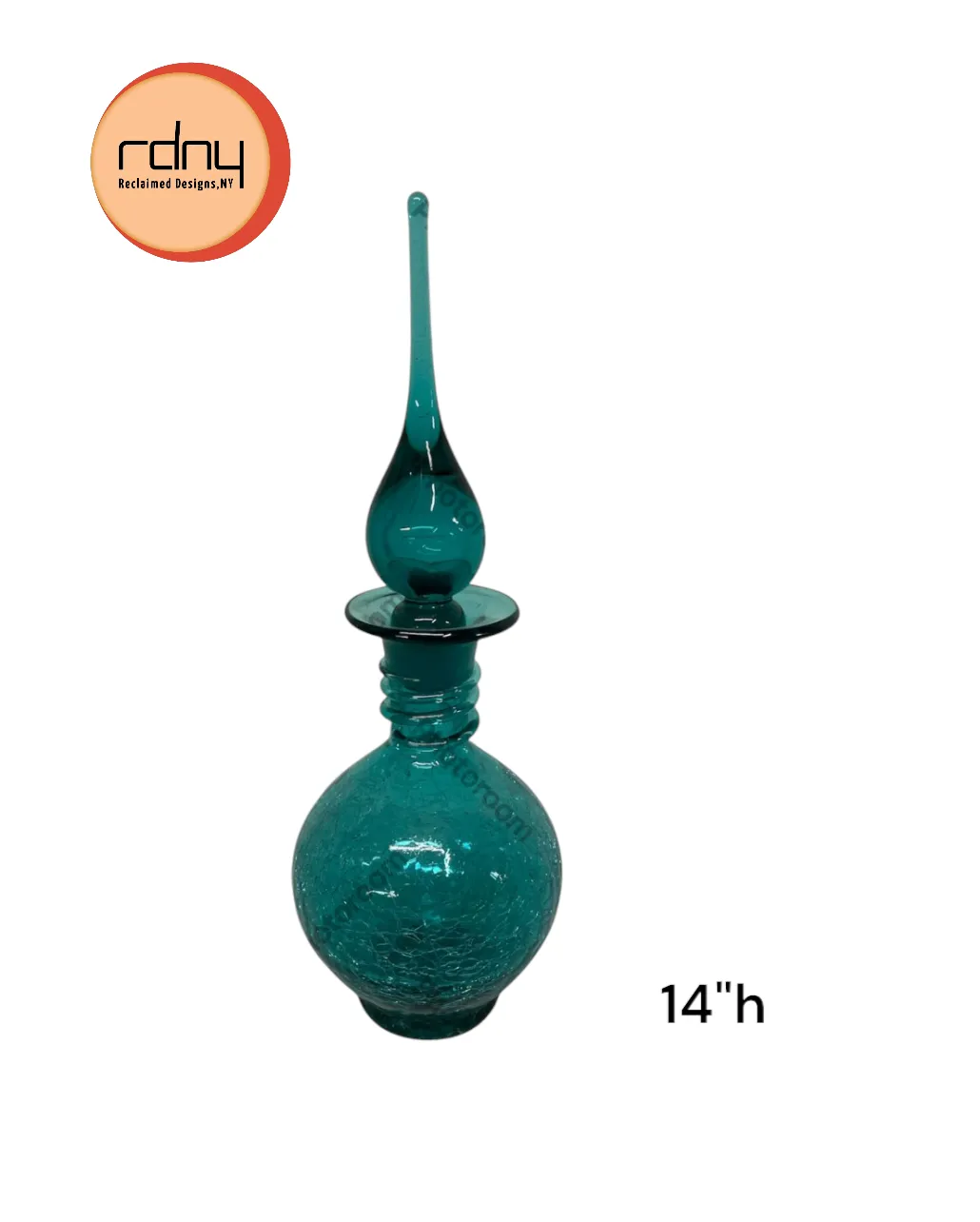 blue crackle glass bottle,Rainbow GlassCo Decanter ! 14”  