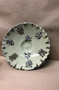 decorative ceramic celadon with brown details bowl  17"