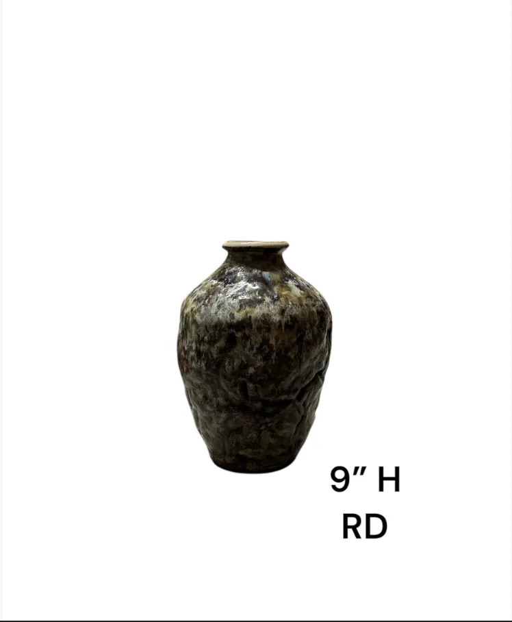hand made pottery dark glaze 9"