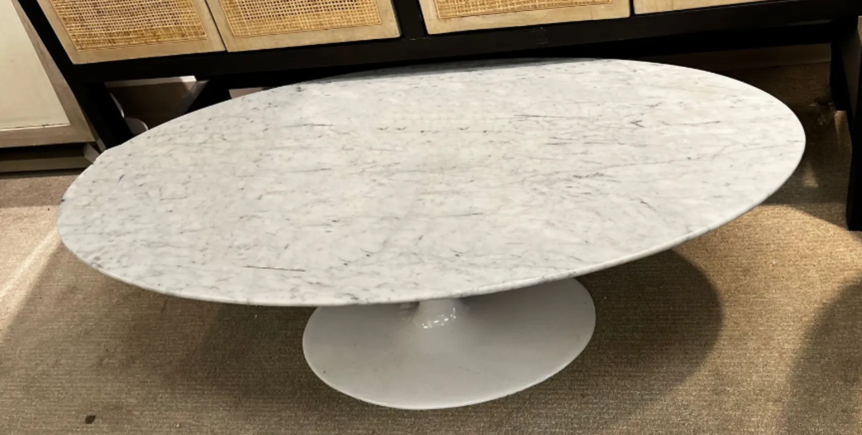 tulip base oval coffee table white carrara marble top 