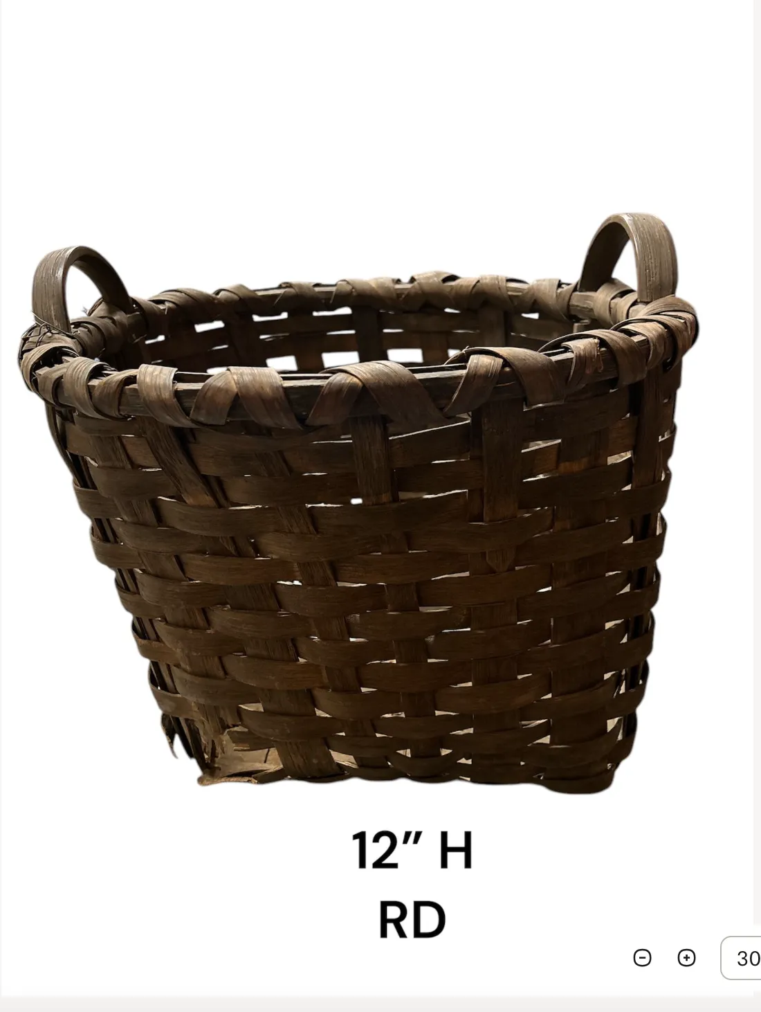 vintage small handmade basket with handles  12"