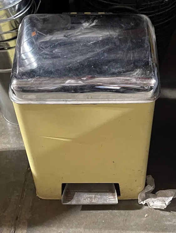 vintage pantry yellow w/ chrome lid trash can step can 