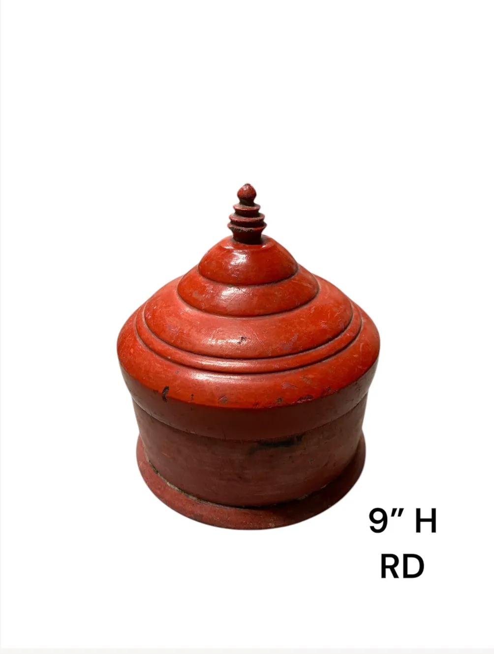 red box indian tika box hand carved 7dia 6"h