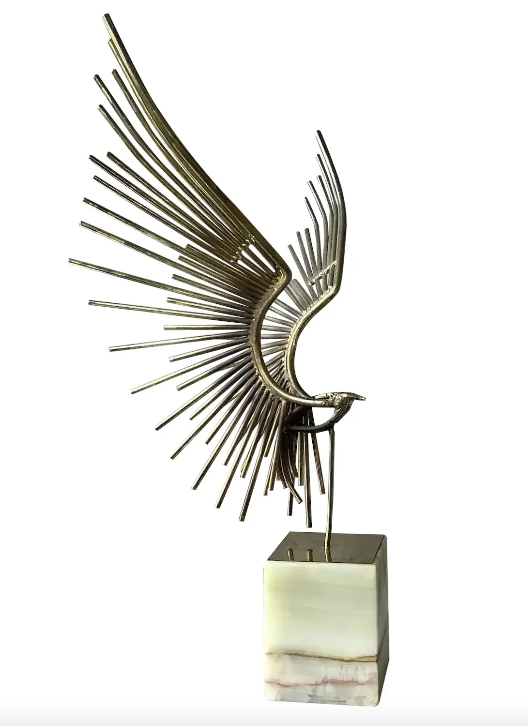 Curtis c. Jeres  brutalist metal  " bird in flight"  sculpture with marble base  wings
