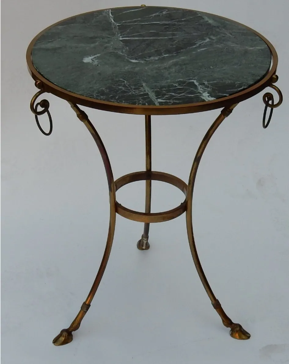 brass tripod pedestal table green marble top 25"rd x26h