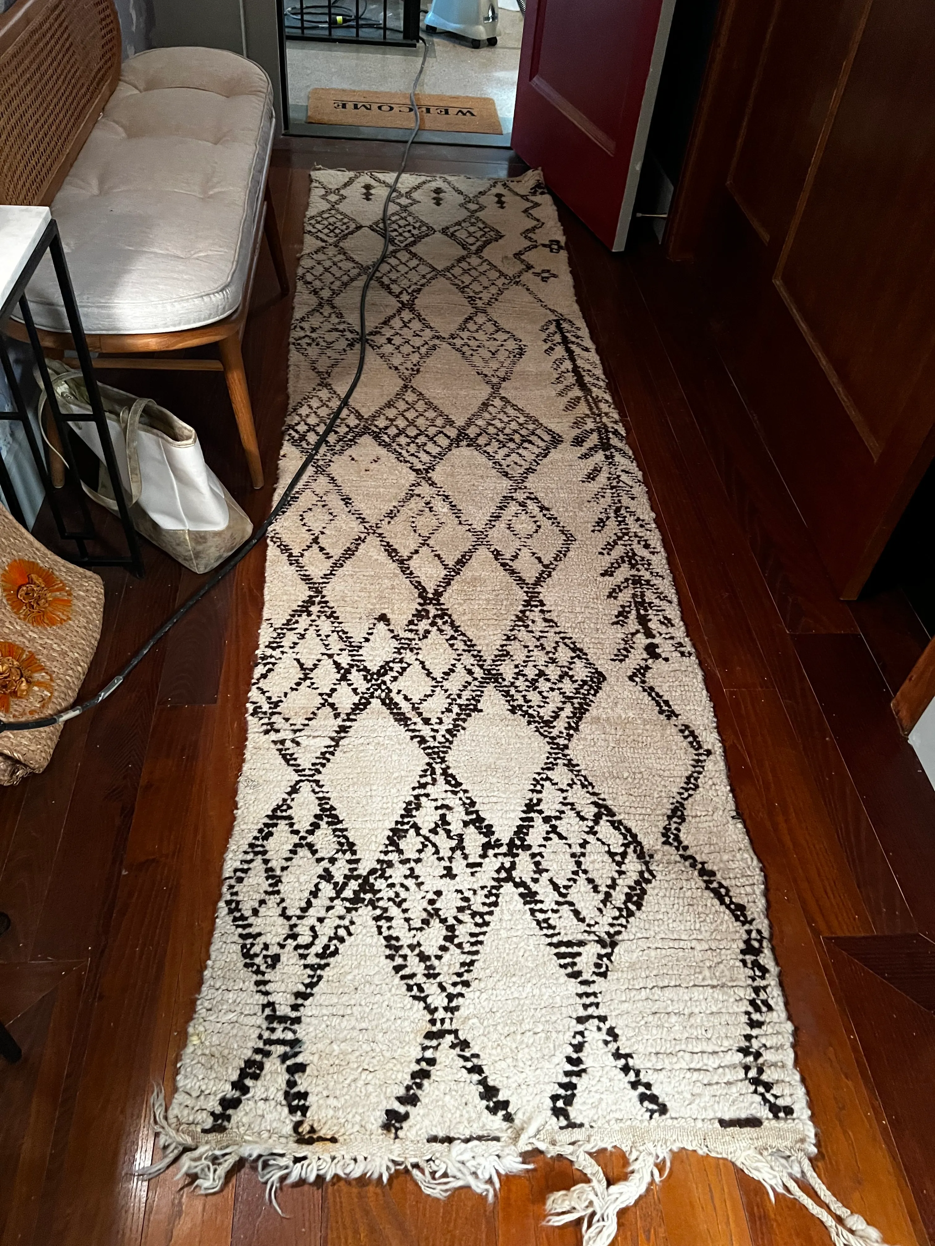 Moroccan beni ourain runner white and brown/black diamond design 5'4" x 11'5"