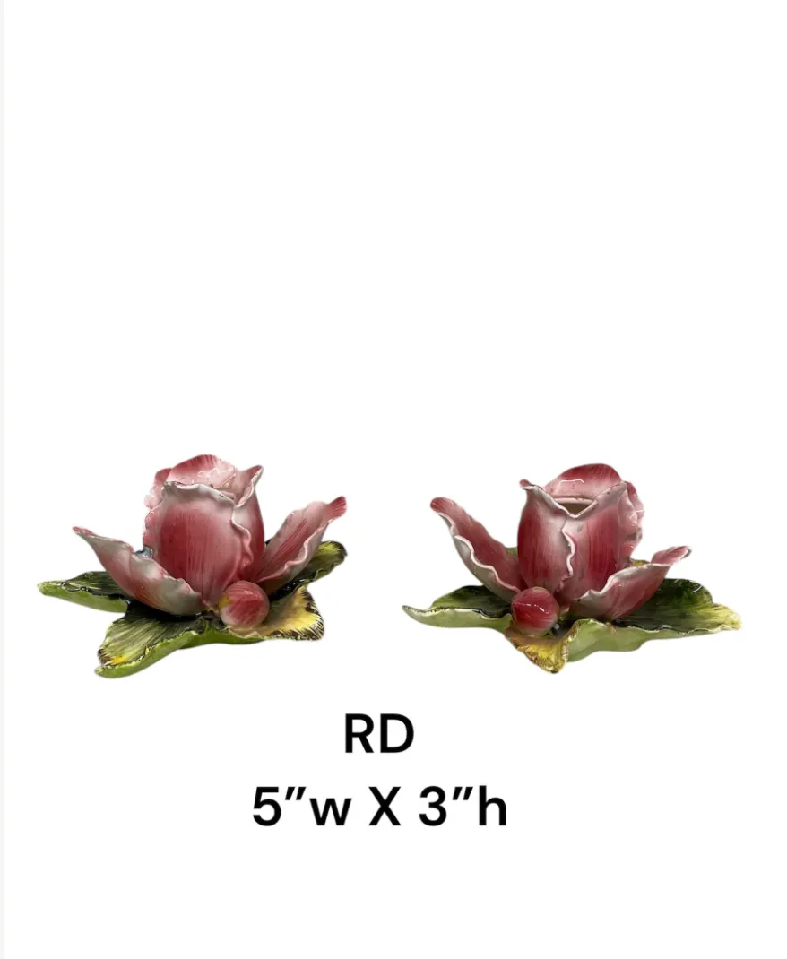 pink rose ceramic candlestick holders 5"x3"