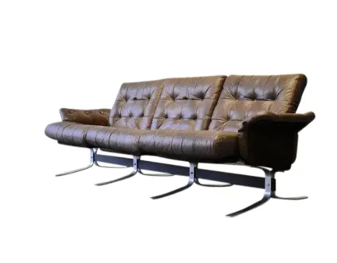  brown leather mid century sofa 80w x34l x28h