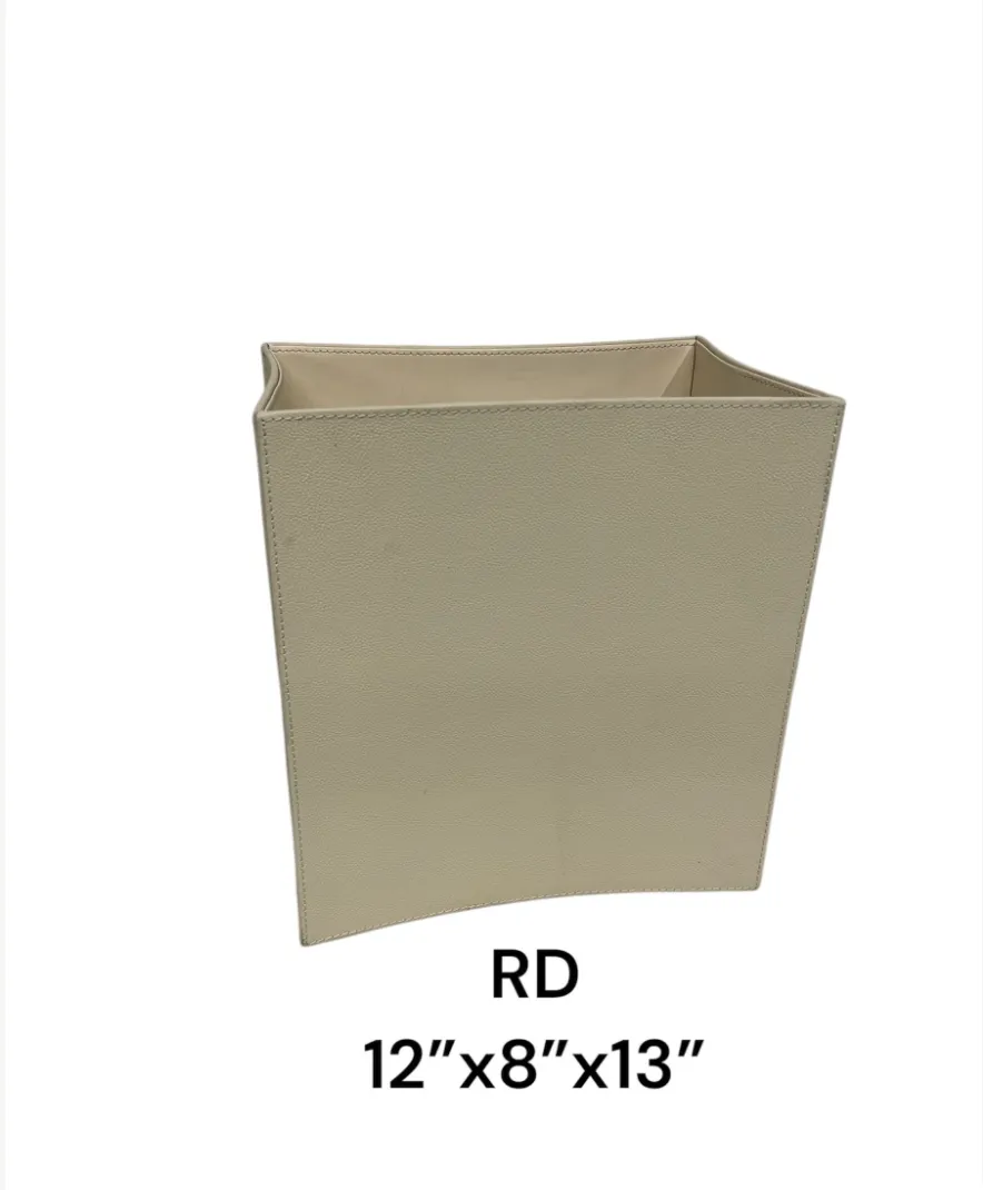 folded leather waste basket 12 x8 x13"h