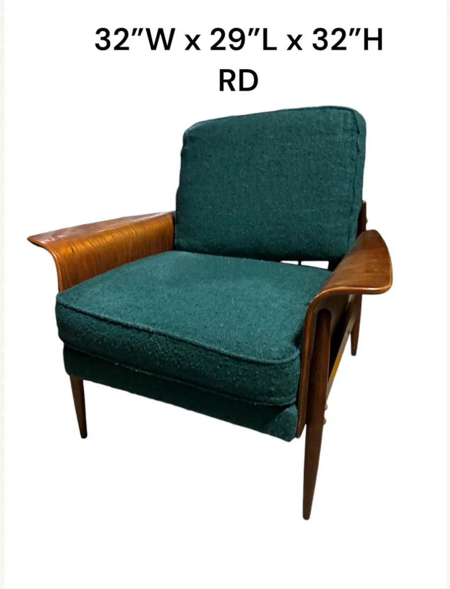 mama lounge /mid cen lounge chair blue cushions curved arm rest bentwood