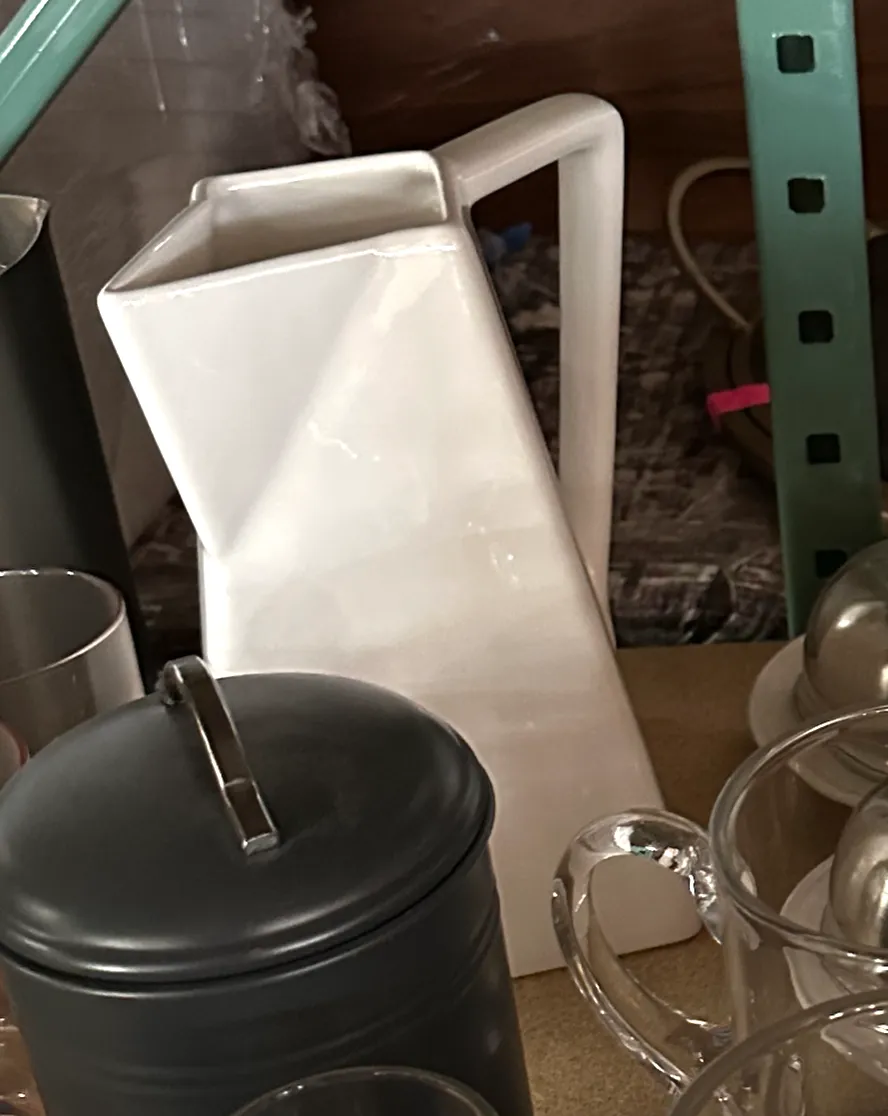 white pitcher geometric cubist 9"