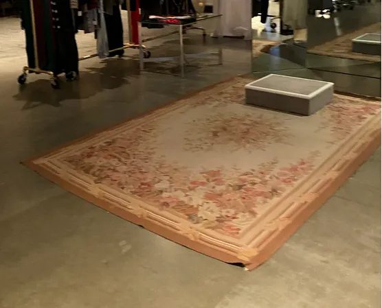 aubusson rug pink and tan floral 