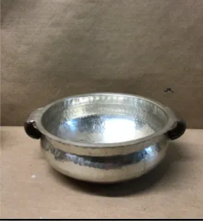 silver bowl with handles hammered 10" x3.5h