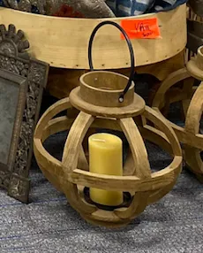 round open slat candle lantern 13x13"