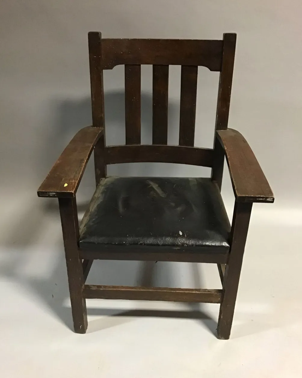 misson oak single arm chair black leather seat charles p limbert 