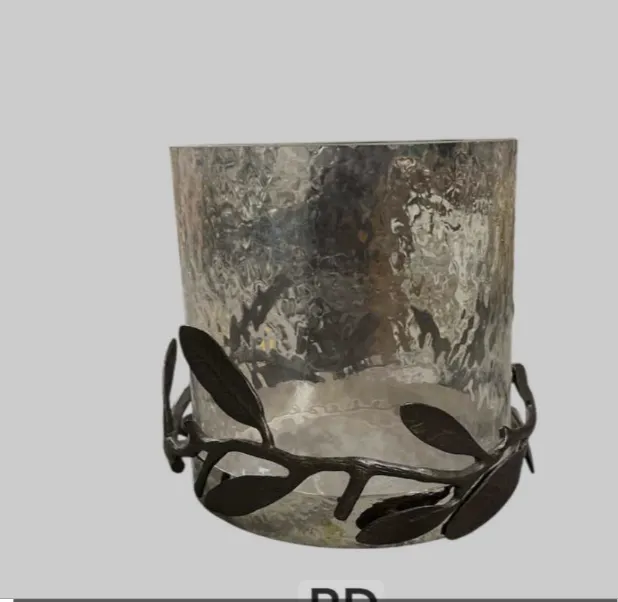pomegranate canister glass vase metal (missing top) 5" x5.5"h